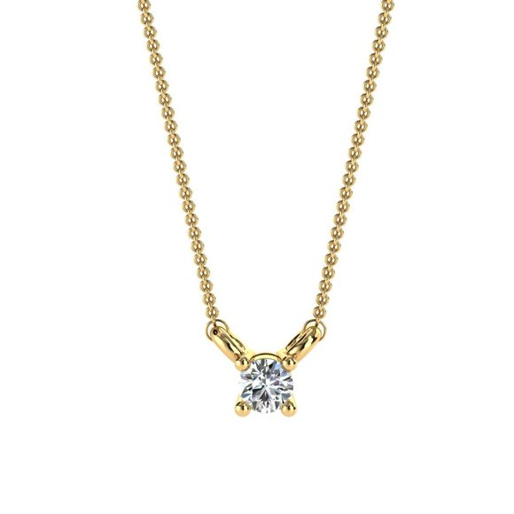 14K Yellow Gold Prong Solitaire Diamond Pendant